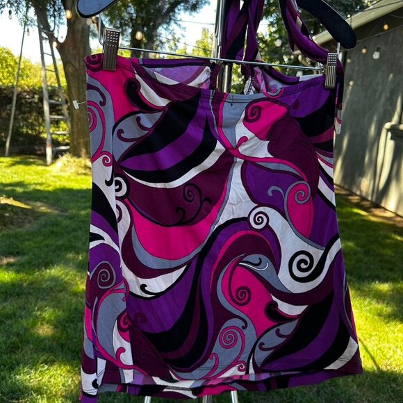 Y2K Rampage Purple and Pink Swirl Halter Top Size Medium - Picture 2 of 5